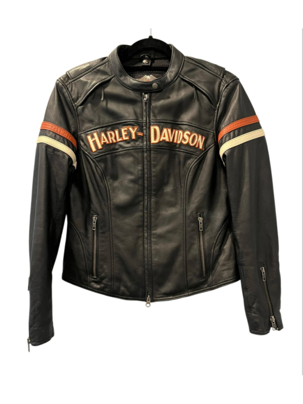 VTG Harley Davidson Miss Enthusiast Leather Motorcycle Riding Jacket Black M Y2K